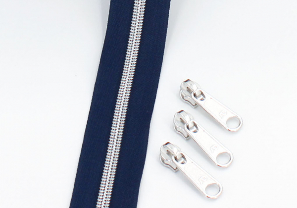 Endlosreißverschluss metallisiert marineblau/ silber (1m)